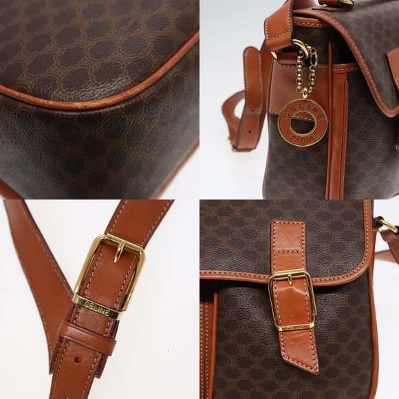 CELINE Macadam Canvas Shoulder Bag Pvc Leather Brown Gold - Picture 11 of 13